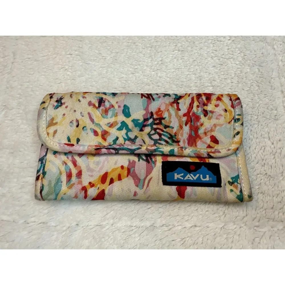 Kavu Mondo Spender Wallet Floral Coral Teal Multicolor - Picture 1 of 5
